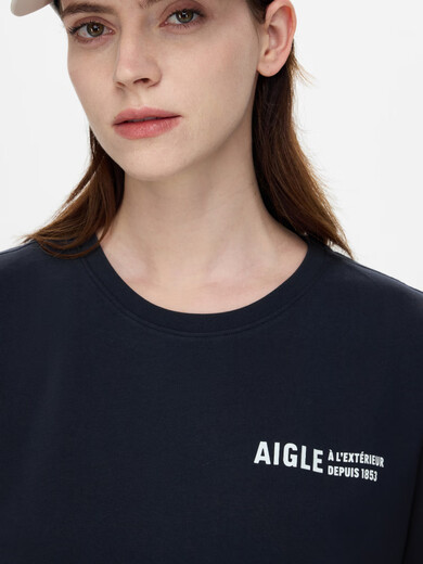 AIGLE Camiseta de manga corta Primavera y verano Clásico al aire libre Moda casual Jersey de cuello redondo simple Algodón puro Mujer Amarillo ámbar claro AV753 L (170/92A)