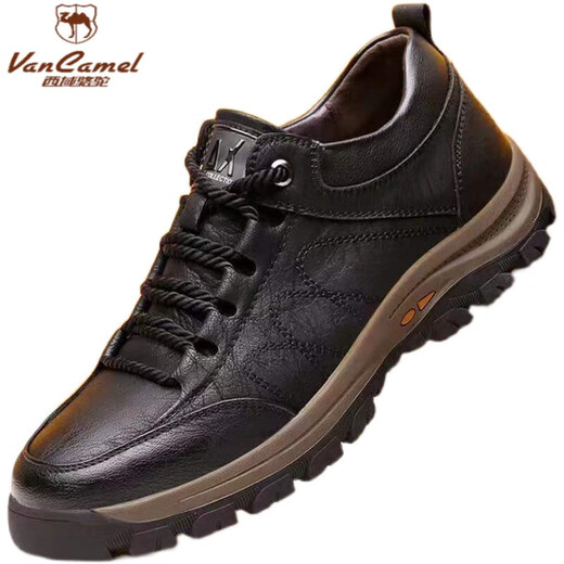 Western Camel (VANCAMEL) business leather shoes for men, casual, outdoor, genuine leather, waterproof, non-slip, breathable, men's hiking shoes, sports men's shoes, mountain climbing - black (four seasons) 40 high-end big brands