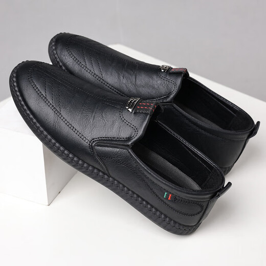kainifu spring men's shoes casual leather men's leather shoes breathable soft sole business non-slip casual shoes driving shoes 677 black 39