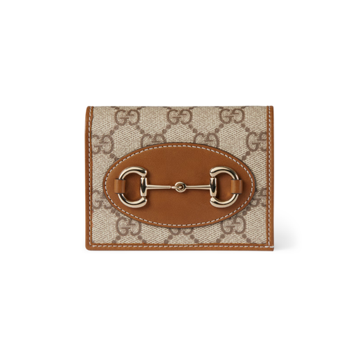 GUCCI古驰Gucci Horsebit 1955系列小号钱包 米色和深棕色 均码
