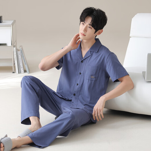 俞兆林新款新中式舒适男士春秋季夏季棉质家居服套装开衫休闲可外穿睡衣 16858A L