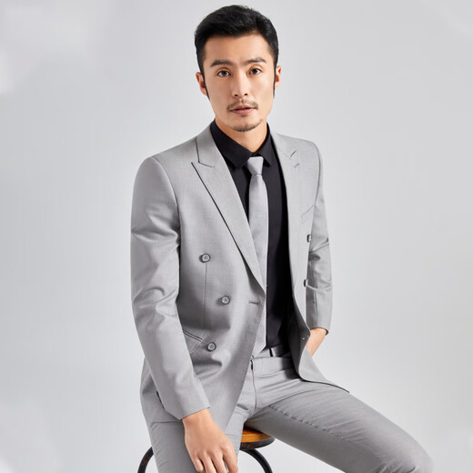 HAIPAIHAOYU双排扣西服套装男士修身青年商务正装西装戗驳领职业装微弹力 黑色9902双排扣西服套装 M 170/88A