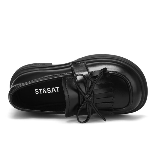 Saturday (St&Sat) Children's Shoes Girls Princess Shoes 2025 Spring and Summer New Little Girls Black Soft Sole Leather Shoes Tassel Children's Shoes Classic Black 37 Inner Length Approximately 23.3cm