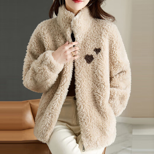 Ehangy light luxury brand regular coat for women 2025 winter new temperament commuter turtleneck lamb wool coat tribute beige S (90-110Jin Jin equals 0.5 kg)