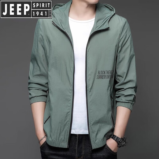 JEEP SPIRIT吉普防晒衣男士2025夏季薄款户外冰丝连帽防紫外线防晒服外套衣 N9928 雾蓝 XL 180 135-150斤