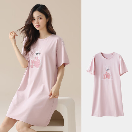 恒源祥睡裙女款短袖夏季纯棉薄款少女睡衣夏天宽松透气外穿家居服 15620 M 160/90-110斤