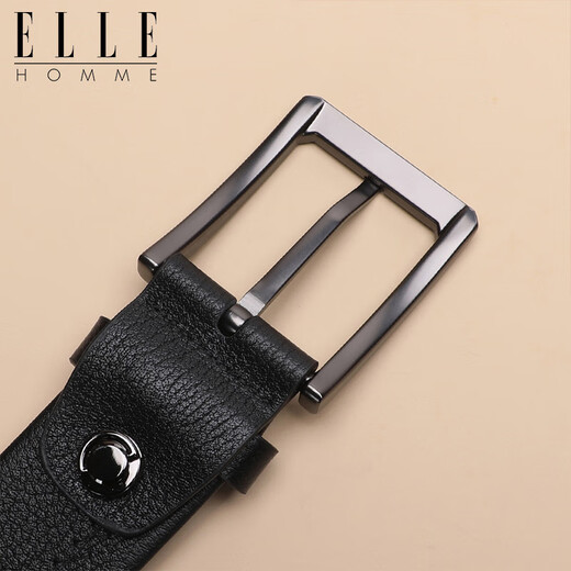 Elle Homme Men's Belt, Top Layer Cow Hide Pin Boucle de boucle, ceinture décontractée à la mode, cadeau d'anniversaire noir 3615 pour hommes