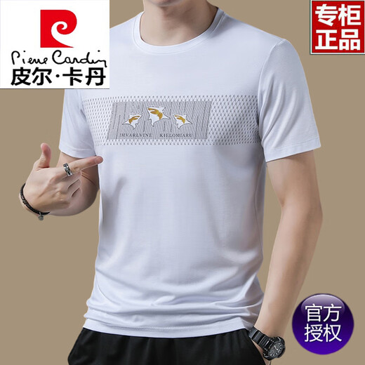 皮尔卡丹（pierre cardin）品牌短袖t恤男纯棉圆领2025夏季黑色半袖中青年丝光棉打底体恤衫T 白色【733款】 L 170 适合(115-130斤)