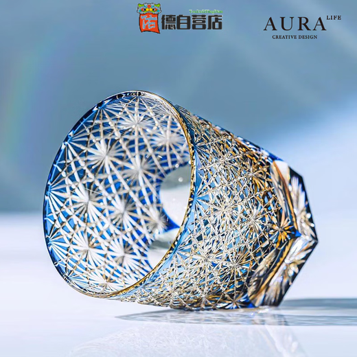 Quality Edo Kiriko crystal cup AURA aposS blue daisy crystal glass high-end handmade small blue daisy classic gift box