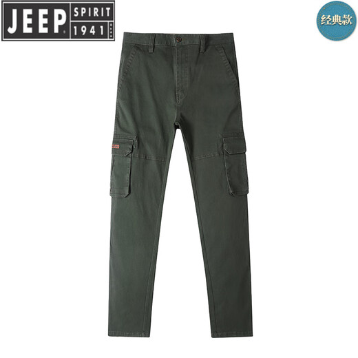 JEEP SPIRIT吉普男装休闲裤直筒宽松夏季薄款多口袋工装裤男长裤棉氨弹力男裤 绿色9923 夏款薄 30 号2尺3腰