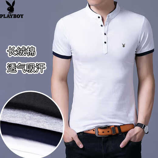 Playboy Pure Cotton Stand Collar T-shirt à manches courtes pour le t-shirt décontracté décontracté décontracté à manche décontracté pour hommes pour hommes Sentiel cool respirant 620 noir [court] L 17084a recommandée 120-140jin [Jin équivaut à 0,5 kg]