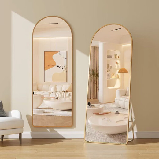 Sentai Bear Mirror Full-body Clothing Mirror Household Rounded Corner Fitting Mirror Arched Wall-Bedroom Ins Golden Rounded Corners-Backed Bracket-Exquisite Aluminum Frame 60*165CM Ultra Silver Mirror-Clear Imaging