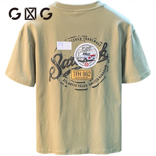 GLXLG Kurzärärtes T-Shirt Herren Sommer High-End 2025 Neuer Trend gedruckter oberer hochspiner Xinjiang-Baumwoll Lose T-Shirt Elegante Aprikosenfarbe [JSW9906] M für 90-108jin geeignet [Jin gleich 0,5 kg] tragen
