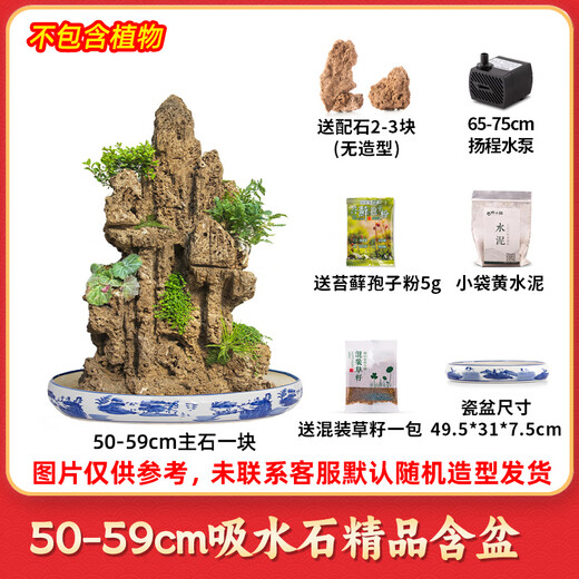 Shiguang Xiaozhan's high-quality water-absorbing stone bonsai fish pond rockery micro-landscape decoration natural rockery stone landscaping original stone high-quality 50-59cm water-absorbing stone with basin