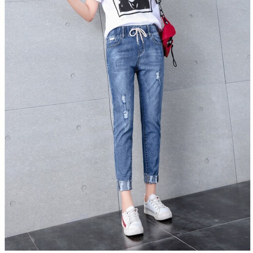 Hualin Fashion riss Jeans für Frauen mit neun Punkten schlanker kleiner Füße koreanischer Stil lose 2025 Frühlings- und Sommerstil 9901 Hellblau 26 Größen [80 bis 90 Jin [Jin entspricht 0,5 kg]]