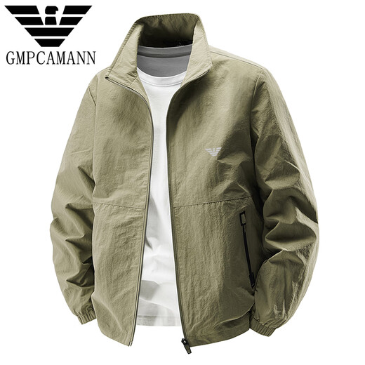 阿玛尼（Emporio Armani）新款高端春秋季冲锋商务夹克运动休闲户外立领大码外套男夹克 22502款黑色(春秋款) L(115-130斤) 均码