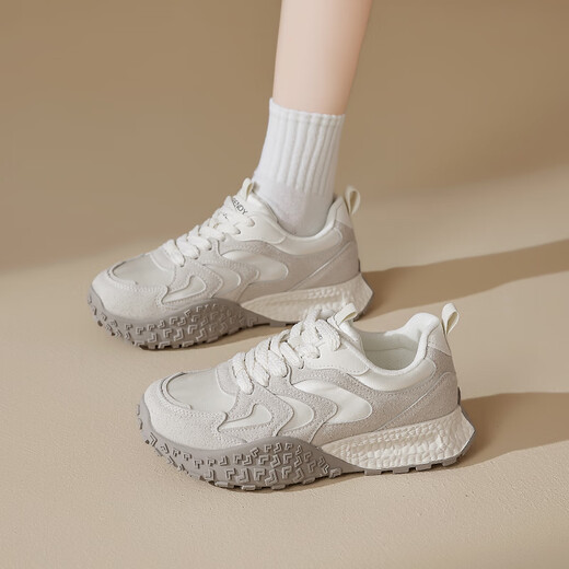Aogu Shiden Ballet Training Chaussures pour les femmes 2025 Nouveau printemps et automne épais semelles rétro sportives et loisirs Small Forrest Gump Shoes H14122 Beige 35