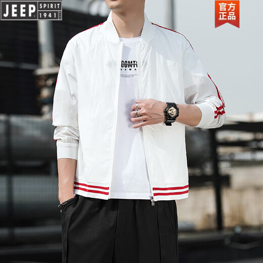 JEEP SPlRlT2025新款男士夏季防晒衣薄款透气休闲百搭外套户外运动棒球领上衣 YCFS-9858白色 S