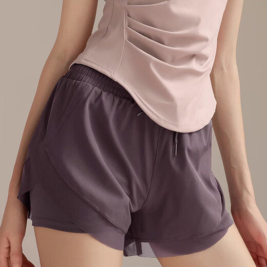栢启歆瑜伽服套装女2025新款春夏健身服跑步运动套装速干普拉提训练骑行 粉色短袖+紫色短裤【L】