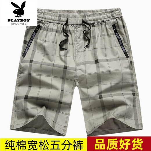 Playboy (Playboy) Pure Cotton Summer Shorts para hombres Pantalones de cinco cuartos pantalones estampados de playa Palsillo de bolsillo Casual Fino de tamaño medio de tamaño medio 2691 Modelo XL 100-125Jin [Jin equivale a 0.5 kg]