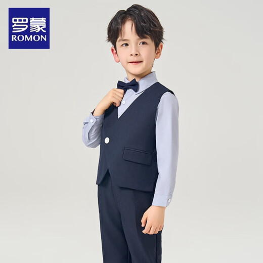 Romon children's dress, boy's suit, British style boy's birthday party suit, flower girl costume, navy blue 110