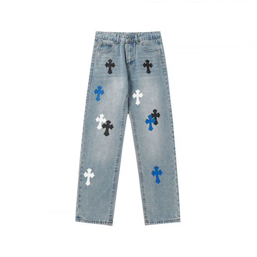 Crome Heart New Croce Ch High Ordre Black Blanc Cross droits Old Heavy Industry Washing Jeans Pantalons Identique aux hommes et femmes 9923 28