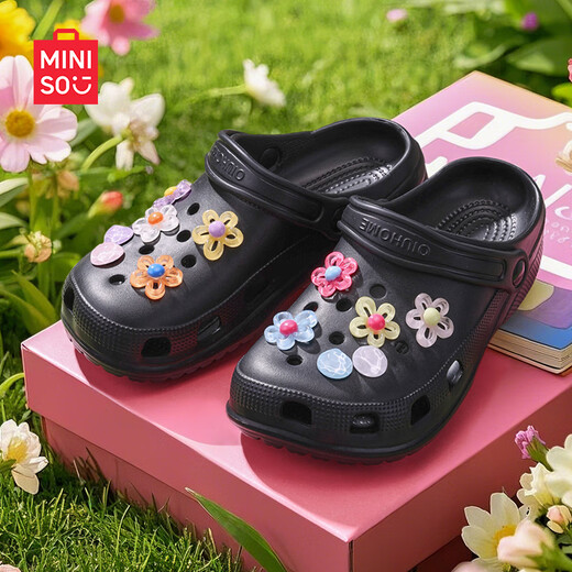 名创优品（MINISO）洞洞鞋女男夏季外穿沙滩凉鞋防滑厚底踩屎感包头凉拖鞋黑色36-37