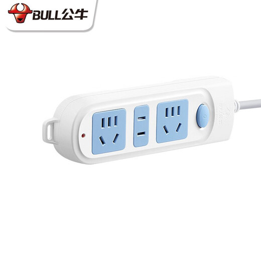 Bull (BULL) con tira de cables enchufable, tira enchufable pequeña de múltiples orificios, cable de extensión, tira de arrastre multifuncional para dormitorio doméstico, tablero enchufable eléctrico, solución de problemas, tablero enchufable, interruptor de control principal extra largo de 5 metros, dos orificios + tablero de enchufe doble de cinco orificios GN-606 oficial clásico con orificio grande, modelo ignífugo de 2500W
