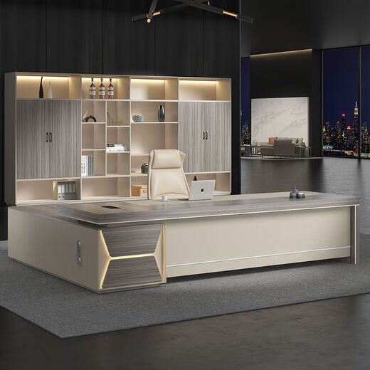 Boss desk office desk and chair combination simple modern light luxury double cabinet executive desk manager desk executive desk furniture McKinley + Khaki installation consultation customer service 1.6 meters + classic single cabinet Qiancheng package delivery