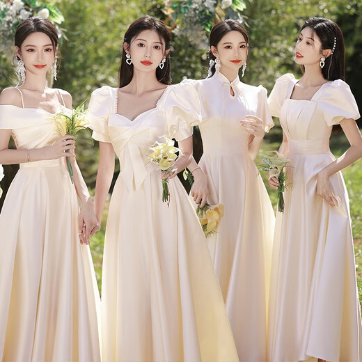 
Qili Miao Champagne Color Bridesmaid Clothing 2025 Summer New Satin Bride Sister Group Dress Long Performance Clothing 831 Champagne Color D Long Style One Size m