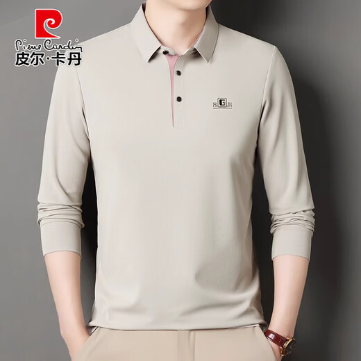 Pierre Cardin Langarmed T-Shirt für Männer Festkörperfeder und Herbst Dünne mit mittlerem Alter reinen Baumwoll-Revers-T-Shirt Top Basis Polo-Hemd 6625 Bohnengrün M 165 Vorschläge 95-115jin [Jin entspricht 0,5 kg]