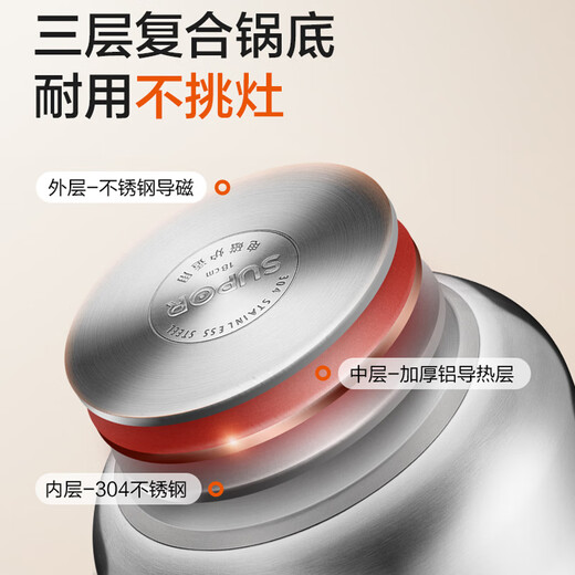 Supor thickened 304 stainless steel milk pot small baby food supplement pot baby uncoated milk pot induction cooker gas universal upgraded thickened bottom milk pot 18cm