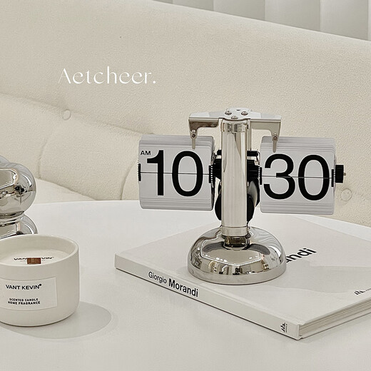 OUOETY creative internet celebrity mechanical automatic page turn clock digital table clock seat clock retro clock living room simple ornament table 1048 automatic page turn clock [milk white] with dedicated electricity 8 inches