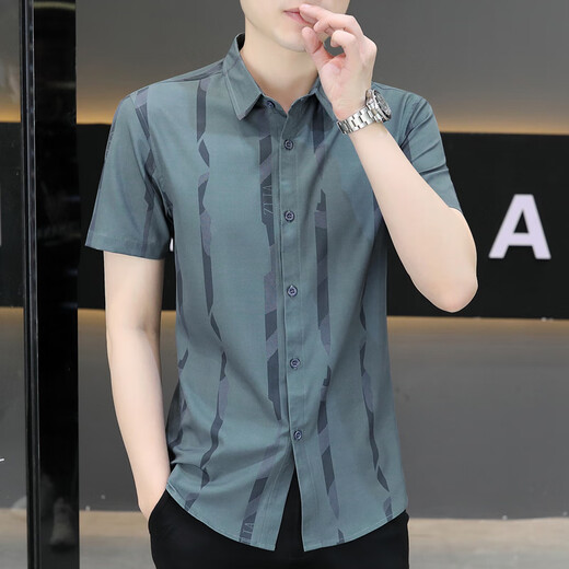 Hua Jiuqing Guangdong Piting Camisa de alta gama suelta Big Behly Men's New Style 2025 Camisa de manga corta para hombres de verano de manga corta y guapo 7027 Negro M 90-110Jin [Jin equivale a 0.5 kg]