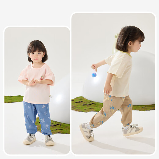 威尔贝鲁（WELLBER）婴幼宝宝纯棉夏季防蚊束脚裤子男女童装运动休闲长裤 卡其 100