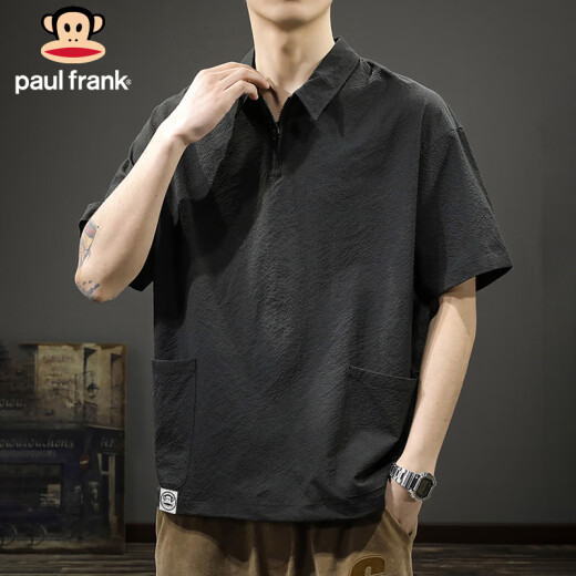 大嘴猴（paul frank）短袖男夏季潮牌短袖t恤男士polo衫男薄款宽松速干男装 黑色 XL