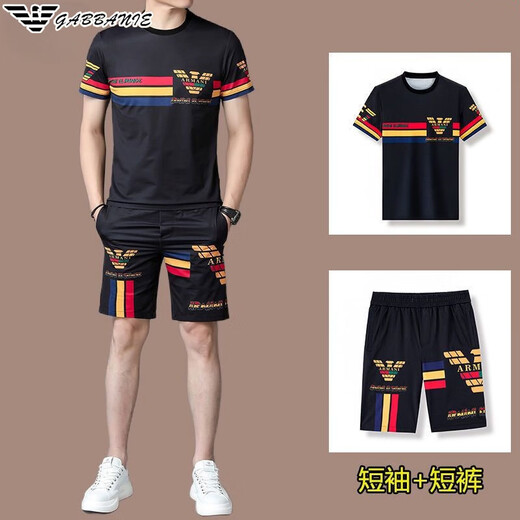 Emporio Armani Men's Ice Silk Casual Sports Set Summer Short Sleeve Two-Piece Set High-end T-Shirt Men's Shorts GA/9863 White Set 115/XL (suitable for 135-155Jin [Jin equals 0.5 kg]) Unicode