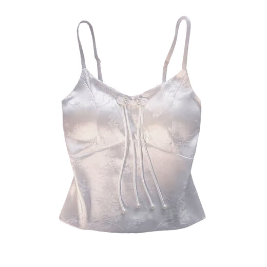 Absolutely American style new Chinese style with breast pads, satin print suspenders, adjustable vest for women, summer suit with beautiful back, white L