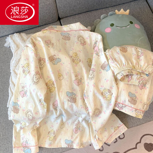浪莎（LangSha）mikko睡衣女款春秋季纯棉纱布长袖长裤ins日系可爱夏季家居服套装 826#彩色爱心#【长袖+长裤】 M 【建议80-100斤】