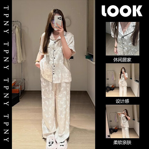 CLOLV KISS CK High-End Butterfly Printed Ice Seide Pyjamas für Frauen im Sommer kurzärmelige süße Ins Home-Kleidungsset können draußen getragen werden. YFY9901 [Silky Cool] M [Vorschlagen 80-100jin [Jin ist gleich 0,5 kg]]]