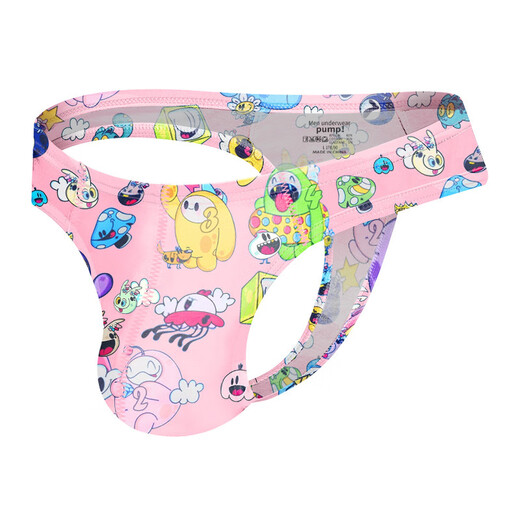 Sexy underwear new style cartoon sexy men's thong bikini cute butt lift single butt sexy L white