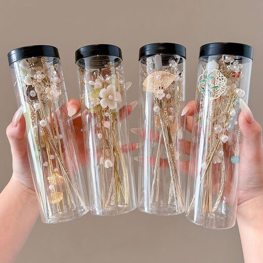 Ancient style flower tassel hairpin for girls, children's Hanfu, versatile hairpin, new Chinese style horse face skirt, hairpin headdress, homemade quick grab white jade candle, novel 1-piece set