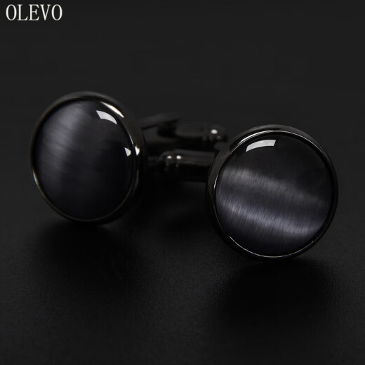 OLEVO男士猫眼石袖扣法式衬衫袖钉男 简约轻奢大气高级感衬衣袖口扣袖 黑色猫眼石圆形袖扣XK1731A