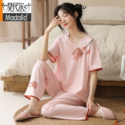 莫代尔新中式睡衣女夏季新款新疆棉短袖长裤薄款可外穿家居服睡衣女士套 9905 M 建议80到100斤