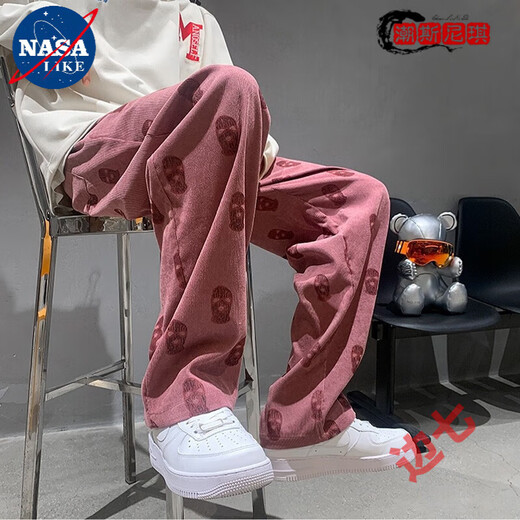 NASALIKE 欧美高街hiphop休闲裤子男春秋季设计感宽松直筒ins潮拖地牌阔腿 高质量A753黑色 L