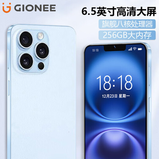 金立新款256GB八核智能手机超薄长续航全网通微信八开6.5英寸大屏人脸识别老年人学生电竞游戏备用 蓝色 8核+64GB