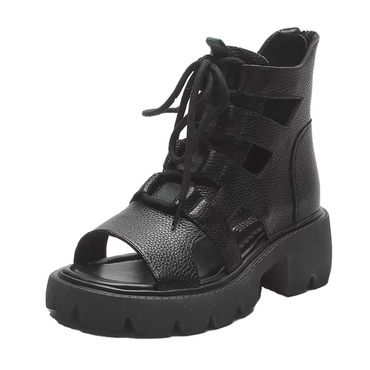 Belle Sandales à pointe de poisson pour femmes 2025 Nouvelle cale polyvalente Solemn épaisse Wenzhou en cuir souple Répandre à glissière haute chaussures romaines Huidong Sandales de thé au lait féminin 20 Sandales pour femmes 2025 Nouveau style 39