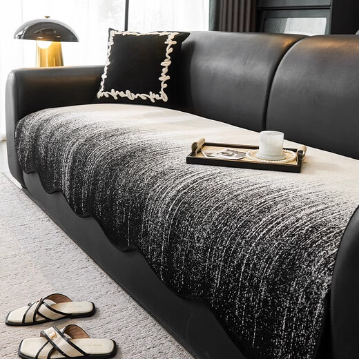 Lanlifang light luxury high-end leather sofa cushion 2025 four-season universal straight-row non-slip Lawrence sofa cushion cover special-shaped yarn-high-grade black 70cm*70cm one piece