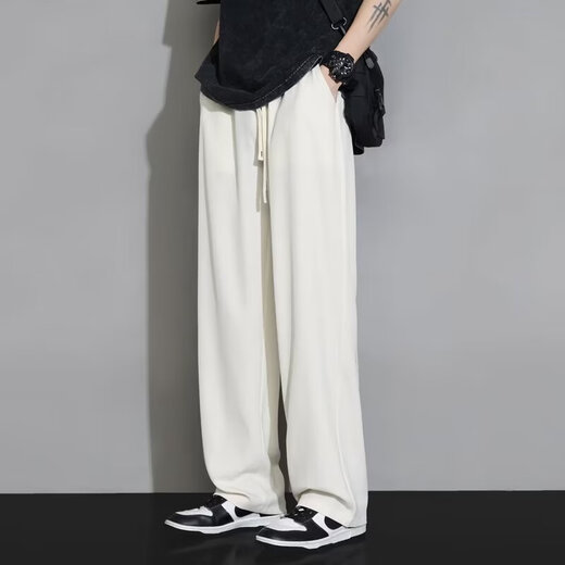 Ice silk casual pants for men's spring and summer new loose straight men's pants thin trendy wide-leg sports pants for youth black 3XL