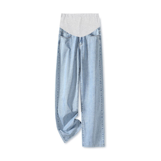 Ariana Mujeres embarazadas Pantalones de seda de hielo 2024 ropa de verano jeans recto de pierna ancha delgada de verano azul claro [estilo largo] 138-1 l